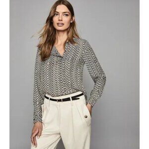 REISS Black and Cream Celia Printed Blouse Size 8 - 26767